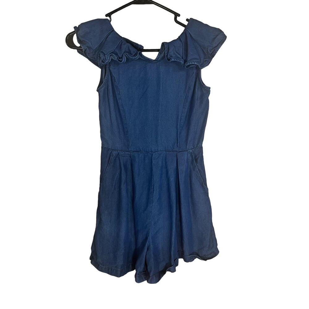 Habitual denim chambray blue romper GIRLS SIZE 10 Ruffle Sleeves